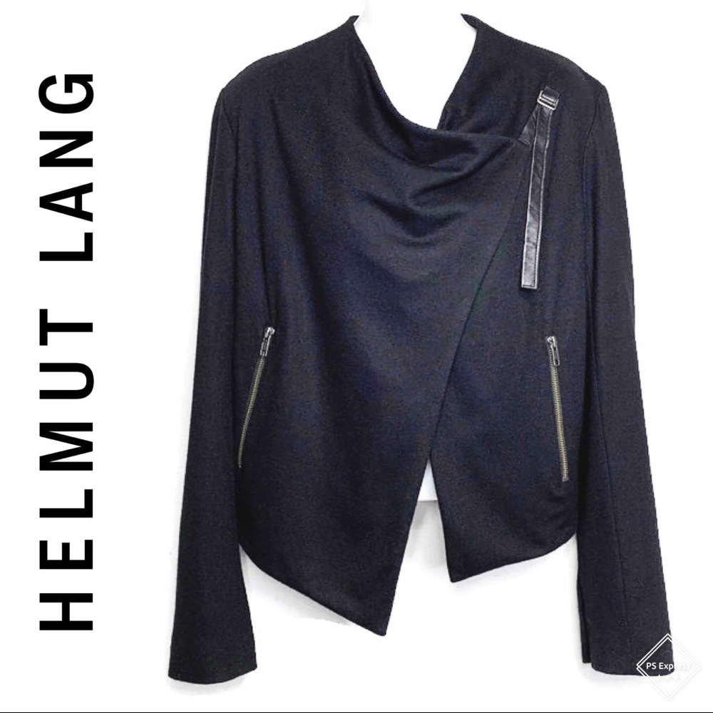 HELMUT LANG Wool Drape Front Jacket BLK Sz M EUC